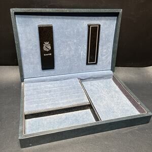 Vintage Dante Mens Jewelry Box Valet Box Faux Blue Leather, Swords & Crown